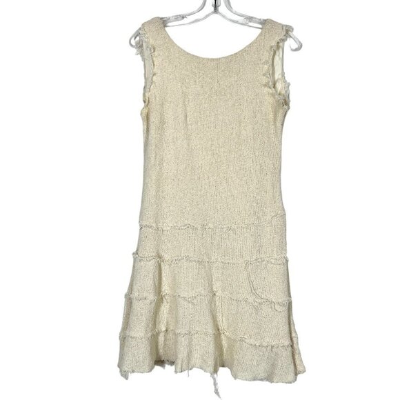 Zara Dress Tiered Fringe Minimalist Knit Lagenlook Ivory Off White - Picture 1 of 8